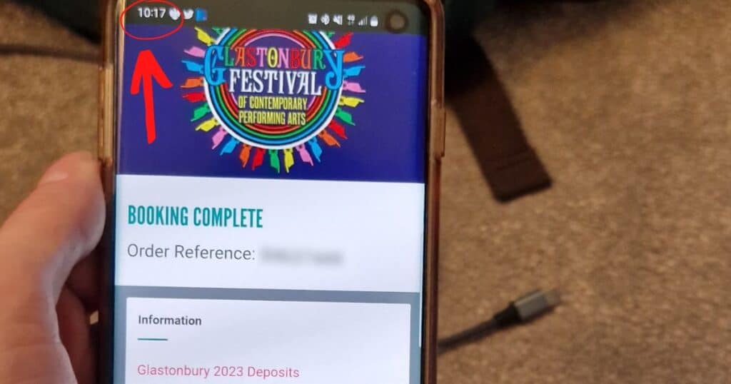 Glastonbury 2023 Ticket Confirmation at 10:16am - 15 minutes after it officially "sold out"
