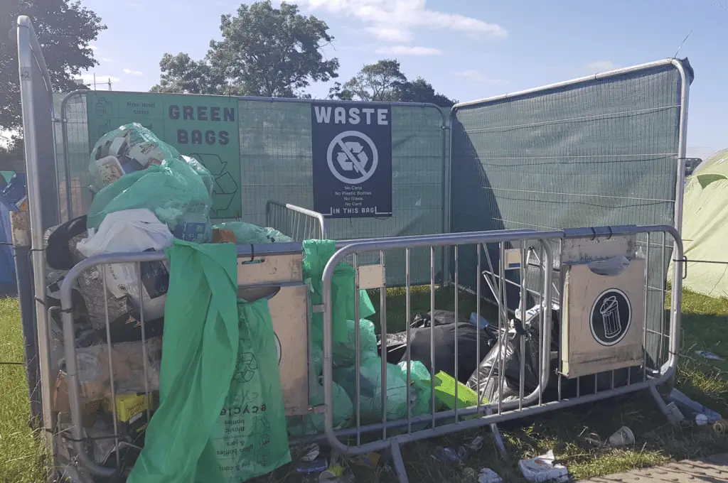 Leaving Glastonbury Festival: Rubbish collection area